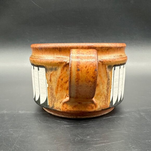 Vintage Oversized Soup Mug Artist Signed 1985 Art Pottery Geometric Brown Bowl - Picture 3 of 12